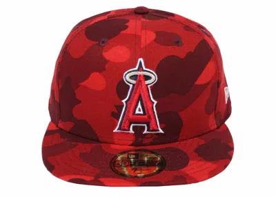 Pre-owned Bape Men's  X Mlb New Era Angels 59fifty Fitted Cap In Red
