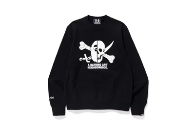 Pre-owned Bape Men's  X Neighborhood Ape & Skull Crewneck Sweatshirt In Black