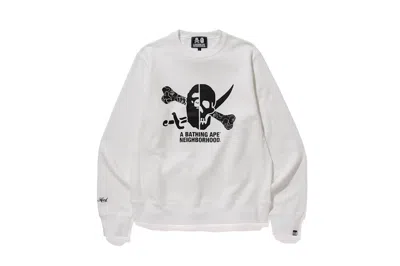 Pre-owned Bape Men's  X Neighborhood Ape & Skull Crewneck Sweatshirt In White