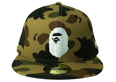Pre-owned Bape Men's  X New Era 59 Fifty 1st Camo Ape Head Cap In Green