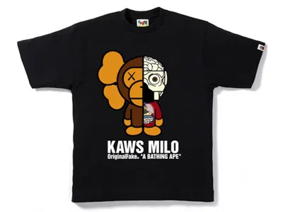 Pre-owned Bape Men's  X Originalfake Kaws Companion Milo Tee Shirt In Black/brown