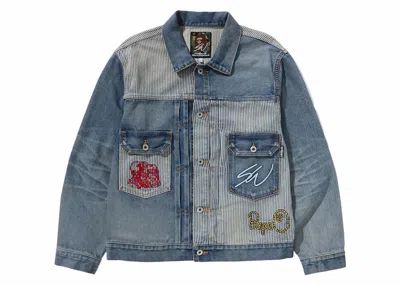 Pre-owned Bape Men's  X Sean Wotherspoon Embroidery Denim Jacket In Indigo
