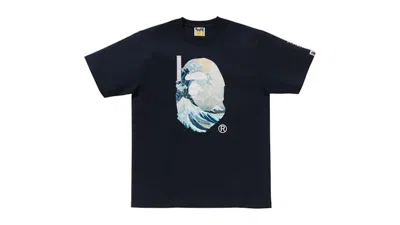 Pre-owned Bape Men's  X Ukiyoe Ape Head I Tee Shirt In Navy Blue