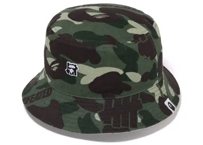 Pre-owned Bape Men's  X Undefeated Camo Flannel Bucket Hat In Green