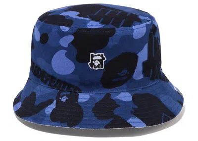 Pre-owned Bape Men's  X Undefeated Camo Flannel Bucket Hat In Navy Blue