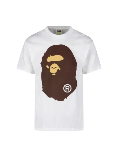 Bape Mens Logo Graphic T-shirt In White