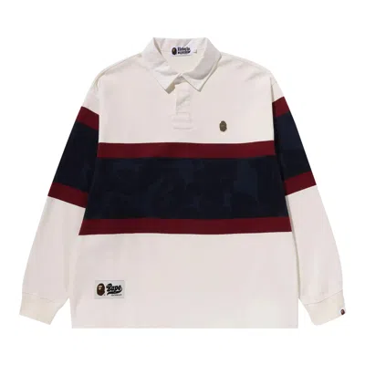 Pre-owned Bape Metal One Point Long-sleeve Color Blocking Rugby Polo 'ivory' In Cream