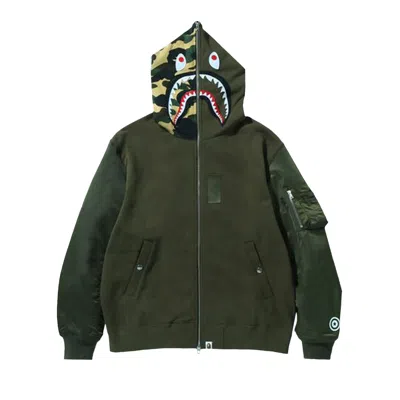 Pre-owned Bape Military Shark Relaxed Fit Full Zip Hoodie 'olive Drab' | Green | Men's Size L