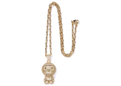 Pre-owned Bape Milo Crystal Stone Necklace (fw22) In Gold