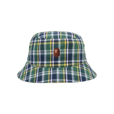 Pre-owned Bape Mini Check Bucket Hat 'green'