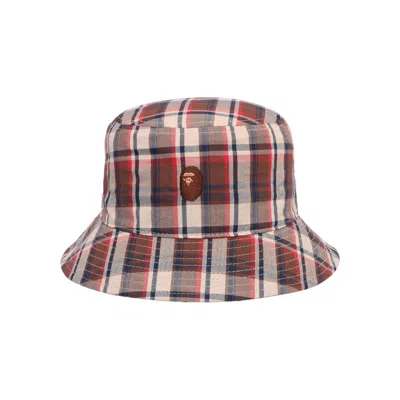 Pre-owned Bape Mini Check Bucket Hat 'red'
