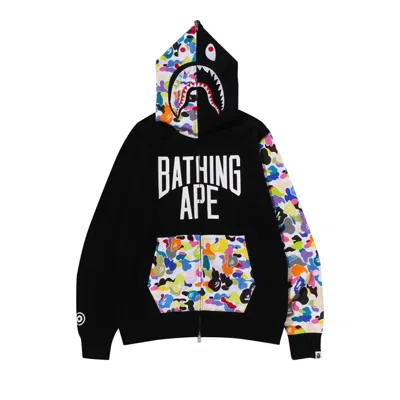 Pre-owned Bape Multi Camo Nyc Logo Shark Full Zip Hoodie 'black'
