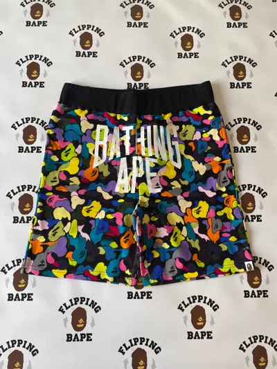Pre-owned Bape Multi Camo Nyc Logo Sweat Shorts In Black