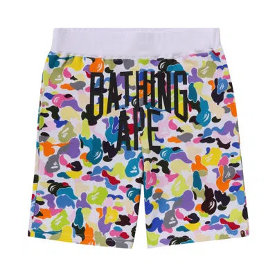 Pre-owned Bape Multi Camo Nyc Logo Sweat Shorts 'white' | Men's Size L