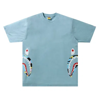 Pre-owned Bape Multi Camo Side Shark Relaxed Tee 'blue'