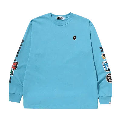 Pre-owned Bape Multi Fonts Relaxed Fit Heavy Weight Long-sleeve 'sax' In Blue
