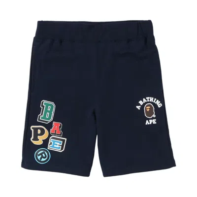 Pre-owned Bape Multi Fonts Sweatshorts 'navy' In Blue