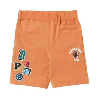 Pre-owned Bape Multi Fonts Sweatshorts 'orange'