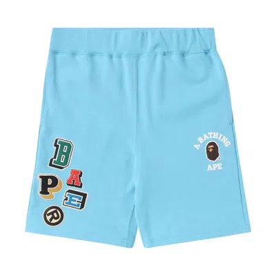 Pre-owned Bape Multi Fonts Sweatshorts 'sax' In Blue