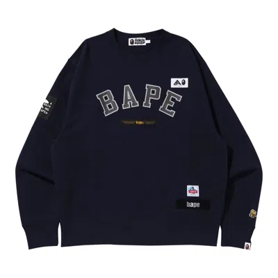 Pre-owned Bape Multi Label Relaxed Fit Crewneck 'navy' In Blue