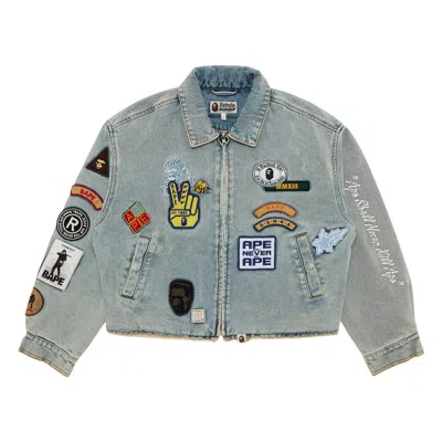 Pre-owned Bape Multi Logo Denim Boxy Cropped Jacket 'light Indigo' | Blue | Women's Size S