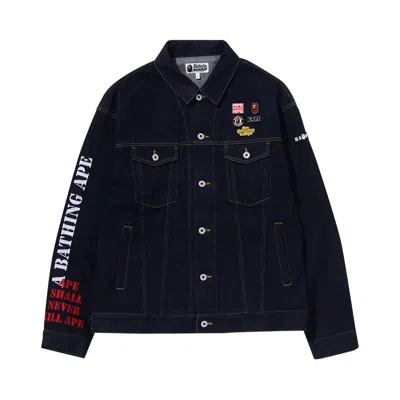 Pre-owned Bape Multi Motif Loose Fit Denim Jacket 'indigo' In Blue