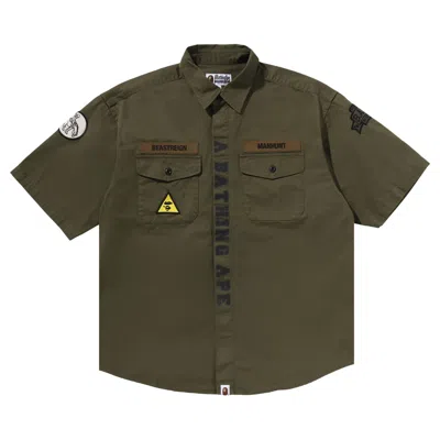 Pre-owned Bape Multi Patch Cpo Short-sleeve Shirt 'olived' | Green | Men's Size M