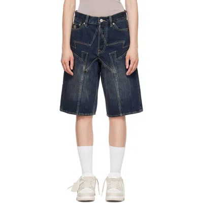 Bape Navy  Sta Patch Relaxed Fit Denim Shorts In Blue