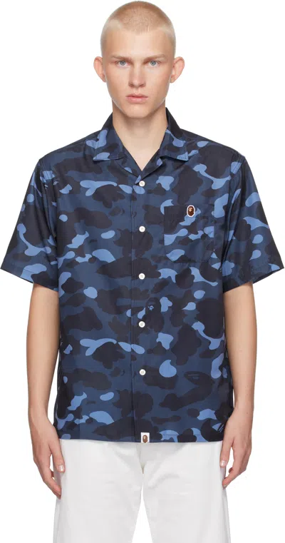 Bape Navy Color Camo Ape Head One Point Shirt