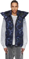 Bape Navy Color Camo Down Vest In Navy