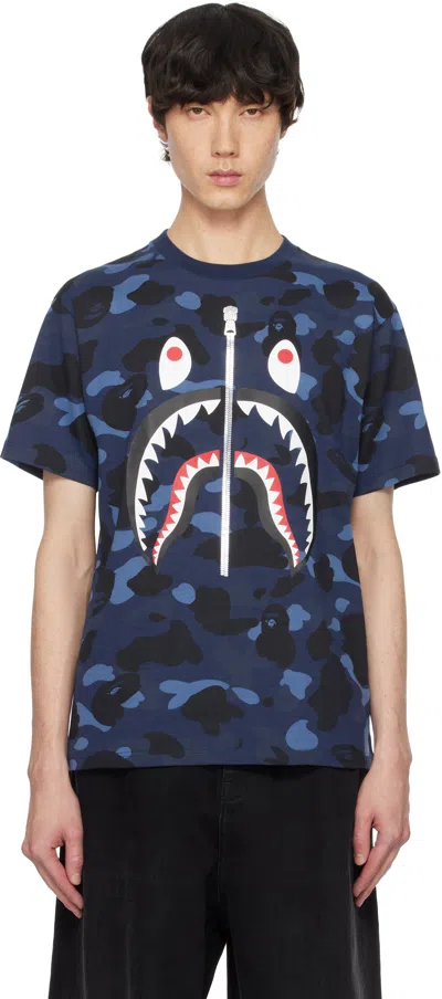 Bape Navy Color Camo Shark T-shirt