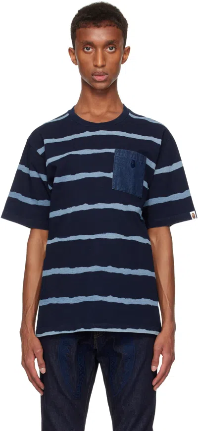 Bape Navy Discharge Print Relaxed Fit T-shirt In Indigo