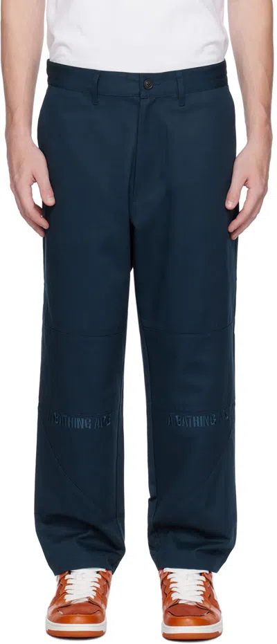 Bape Navy Loose Fit Trousers In Blue