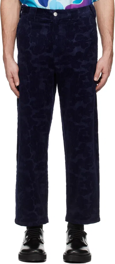 Bape Navy Solid Camo Debossed Corduroy Trousers