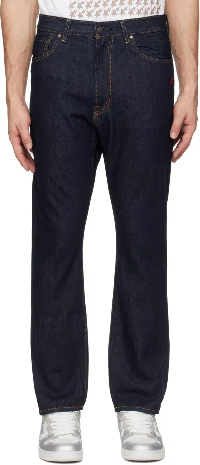Bape Navy Sta Ape Head Regular Fit Jeans In Indigo