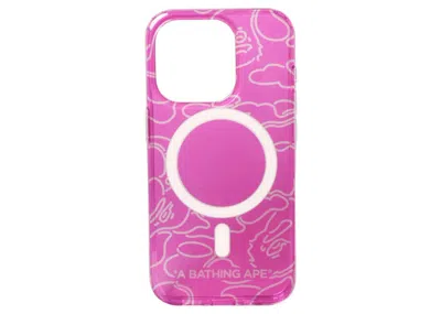 Pre-owned Bape Neon Camo Iphone 15 Pro Clear Case In Pink