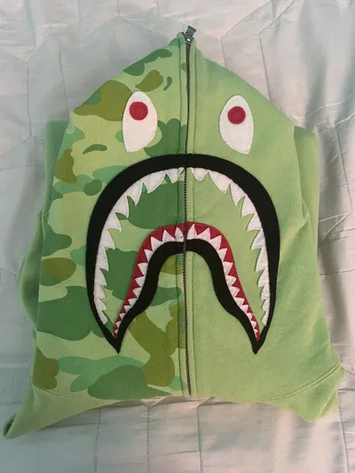 Pre-owned Bape Neon Green Shark Fullzip Hoodie