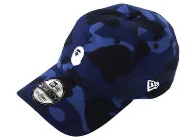 Pre-owned Bape New Era Camo Ape Head 9twenty Cap In Navy Blue