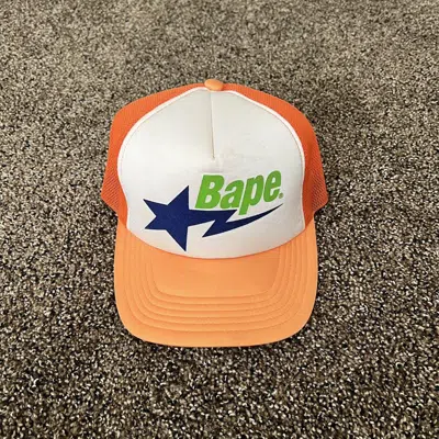Pre-owned Bape Og 2007  Sta Trucker Hat In Orange