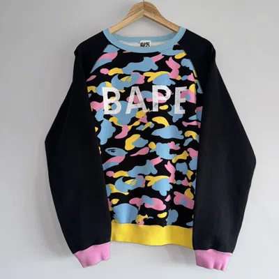Pre-owned Bape Og Cotton Candy Camo Spellout Crew In Black