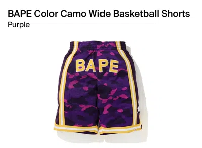 Pre-owned Bape Og Spellout Logo Sta Basketball Shorts Size L In Purple Camo