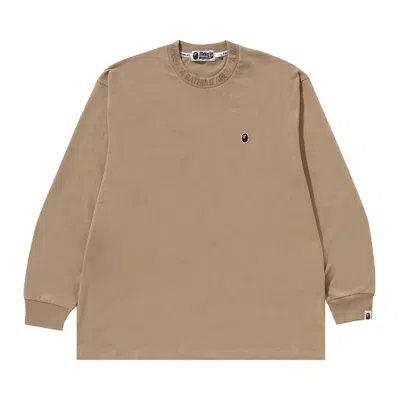 Pre-owned Bape One Point Ape Head Relaxed Fit Long-sleeve Tee 'beige' In Brown