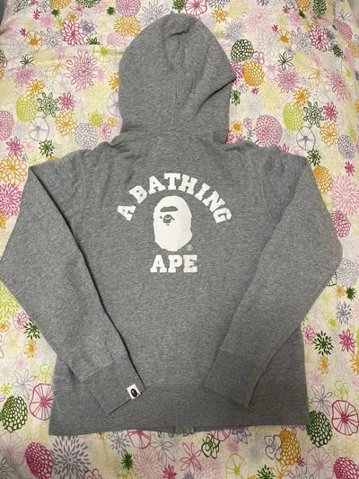 Pre-owned Bape One Point Ape Head W/ College Logo Full Zip Hoodie M In Grey
