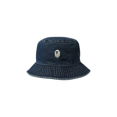 Pre-owned Bape One Point Denim Bucket Hat 'indigo' In Blue