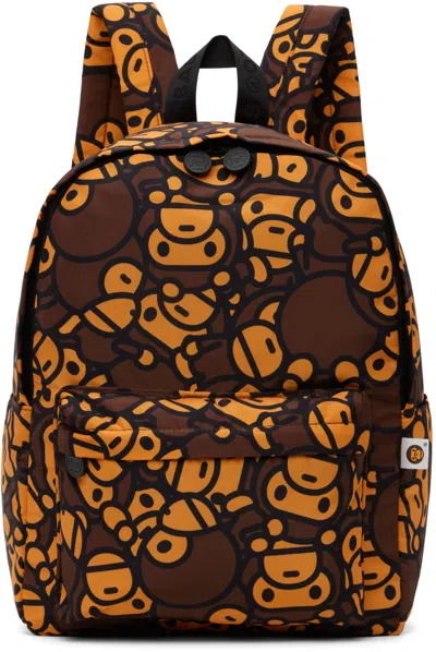 Bape Orange & Brown Baby Milo Backpack In Black