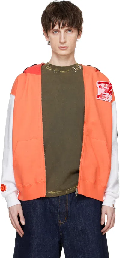 Bape Orange & White Korea Shark Full Zip Hoodie In Org-orange