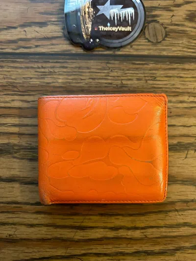 Pre-owned Bape Orange Camo Bifold Wallet