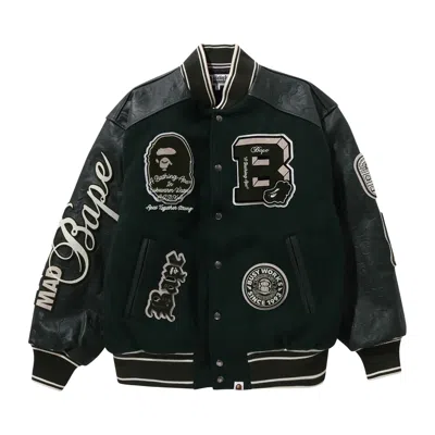 Pre-owned Bape Patch Varsity Jacket 'green'