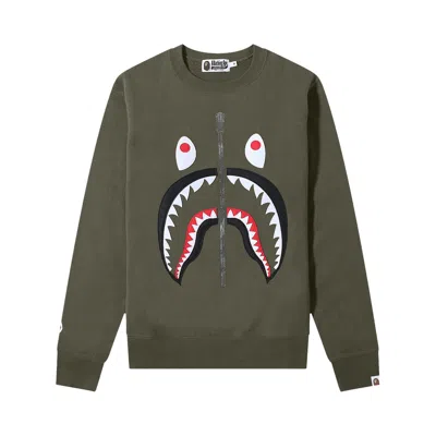 Pre-owned Bape Patched Shark Crewneck 'olive' | Green | Men's Size M