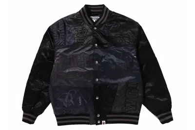 Pre-owned Bape Patchwork Varsity Jacket Black